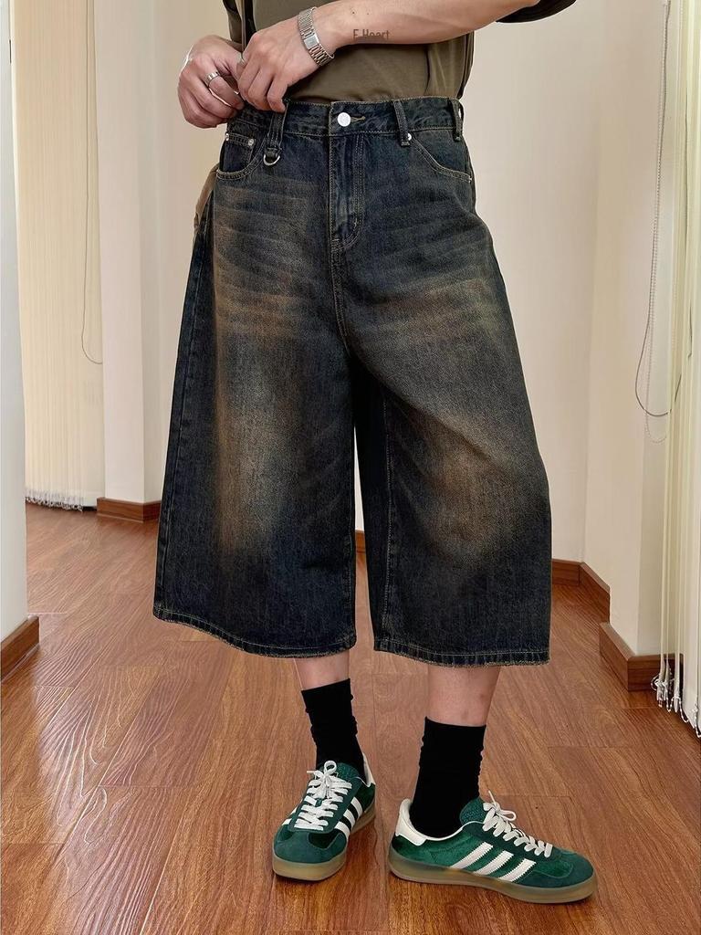 Унисекс американские джинсовые шорты - повседневная летняя одежда, свободный крой, уличный стиль, укороченные широкие брюки