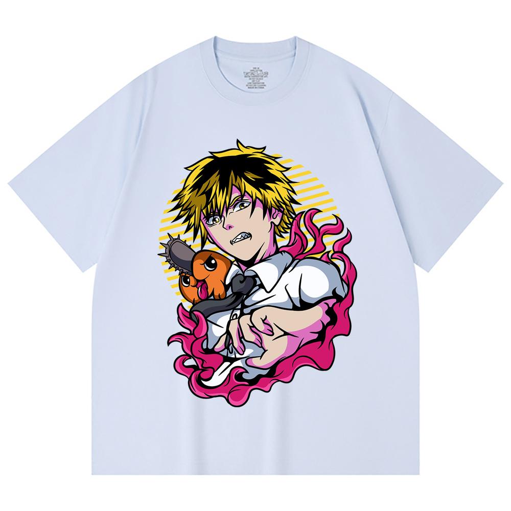 230 Gsm 100% Cotton Chainsaw Man V4 Denji Pochita Print Unisex Heavy Cotton T Shirt