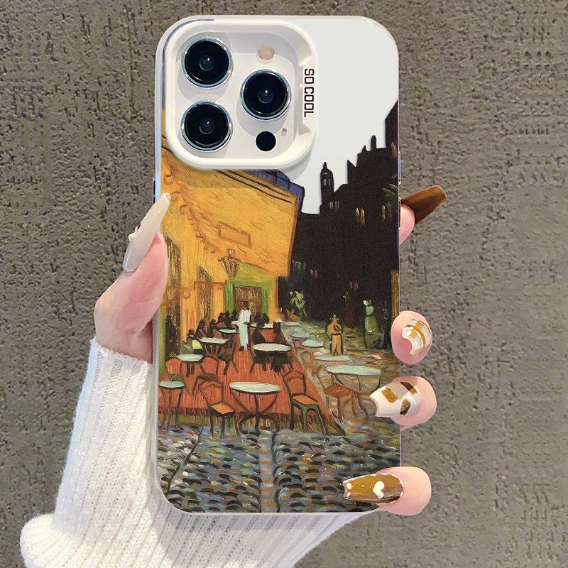 Серебряный чехол для iPhone 13/14 Pro, 15 Pro Max, 16 Pro, 17 с новым дизайном в стиле масляной живописи