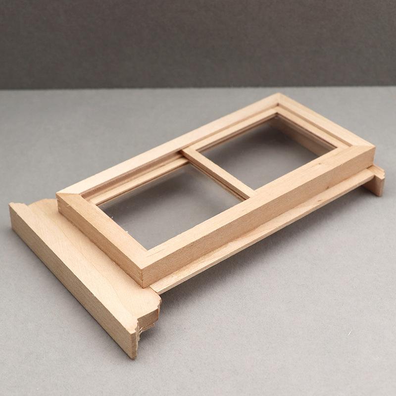 Миниатюрное деревянное раздвижное окно с плоским верхом и створками в масштабе 1/12 - Модель-украшение - Реквизит для миниатюрной фотографии DIY - Сезонный декор - Идеальный подарок