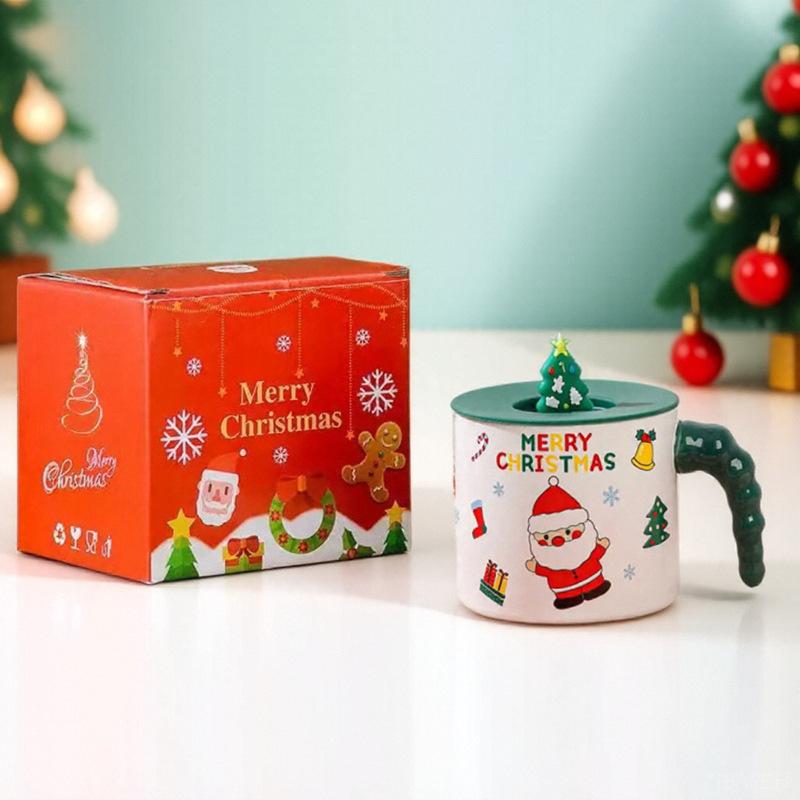 Creative Santa Claus Mug with Lid Cute Mug Cartoon Christmas Ceramic Mug Gift
