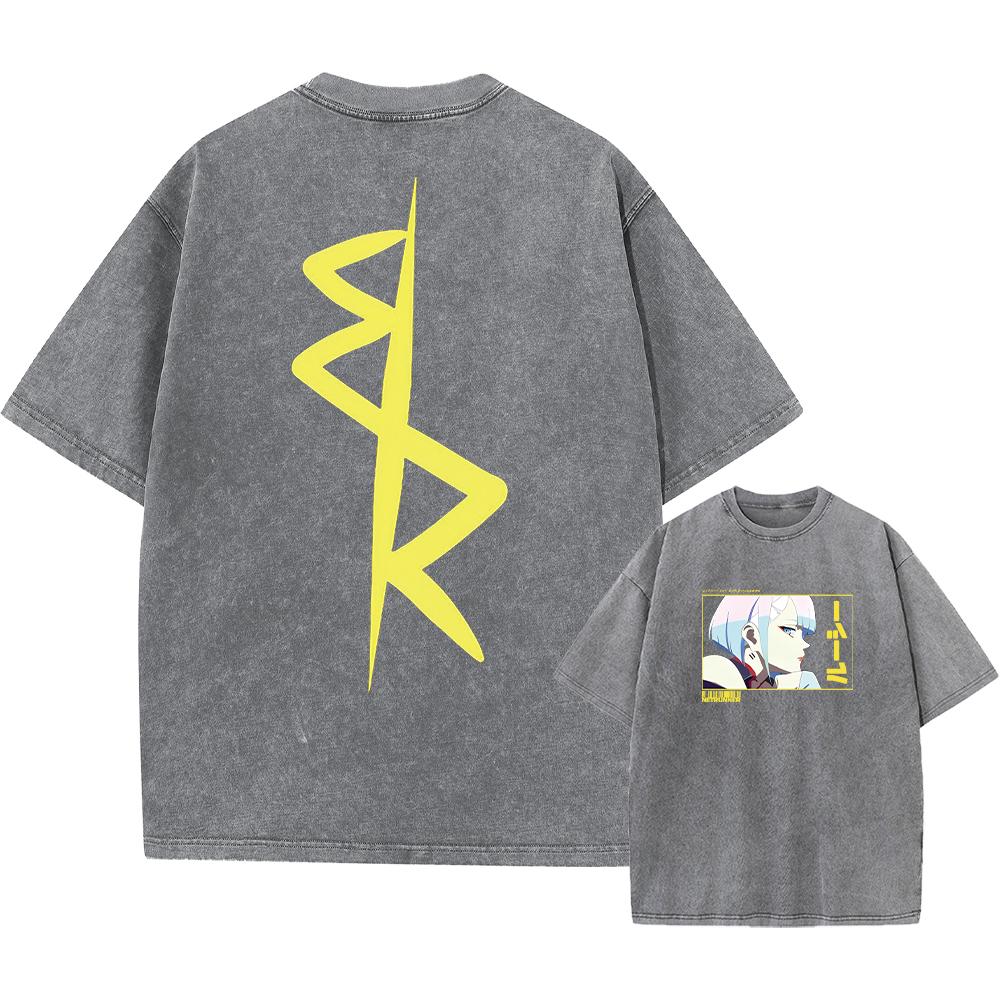 Футболки в стиле аниме Cyberpunk Acid, повседневные винтажные стираные футболки с коротким рукавом, манга, готика, уличные топы, унисекс, лето