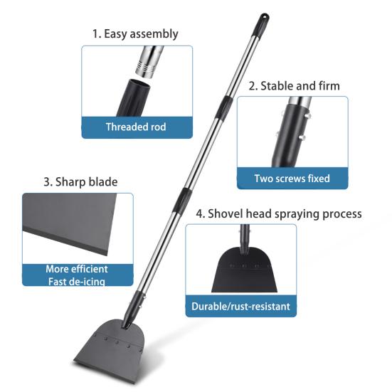 Плоская лопата для снега, скребок для льда, 55 дюймов, стальной измельчитель снега и льда с 3-секционной ручкой, инструмент для удаления льда с газона, кромки подъездной дороги, прополки