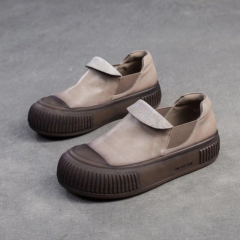 Лоферы из натуральной кожи в стиле ретро, ​​повседневная удобная женская обувь на плоской платформе с толстой подошвой