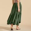 Женская модная однотонная юбка с высокой талией и эластичным поясом, с широкими карманами, в стиле ретро, с полудлинной юбкой