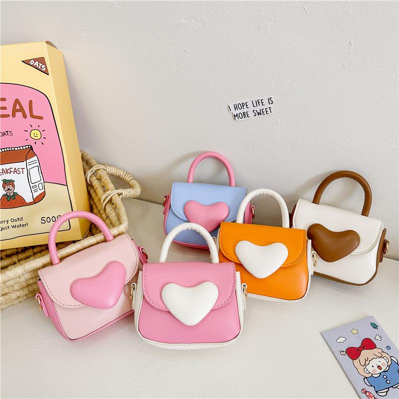 Girls Cute Kids Pu Single Shoulder Bag With Bright Color Block Pattern For Daily Use