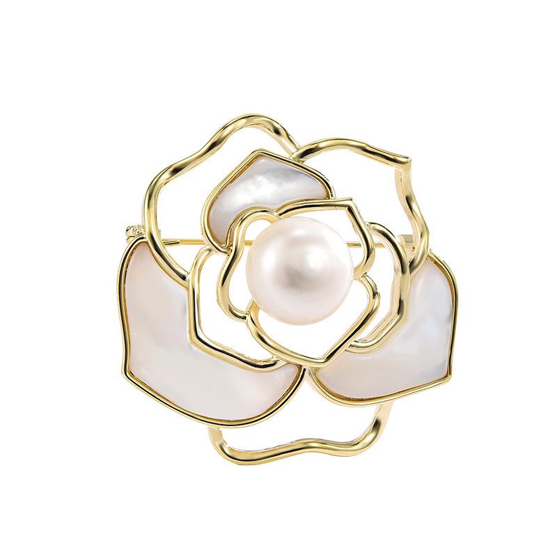 Vintage French Camellia Rose Brooch - Luxury Floral Pin for Women