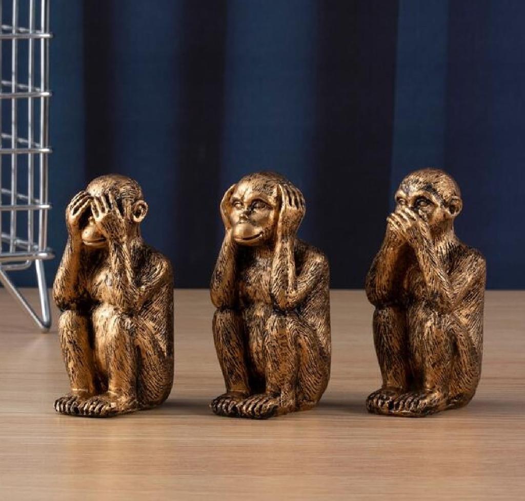 Three See No Hear No Speak No Cute Pose Set of 3 Monkeys Evil, Evil, Evil, Figures, (Gold)