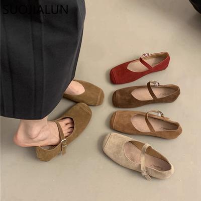 Модная осенняя женская обувь на плоской подошве SUOJIALUN, модные туфли Мэри Джейн с круглым носком и неглубоким вырезом, повседневные женские туфли на мягкой плоской подошве, балетки для улицы