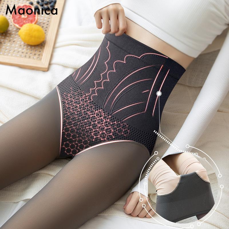 Women's High Waist Tummy Control Butt Lift Leggings Fake Translucent Skin Tights Winter Pantyhose 2 Style