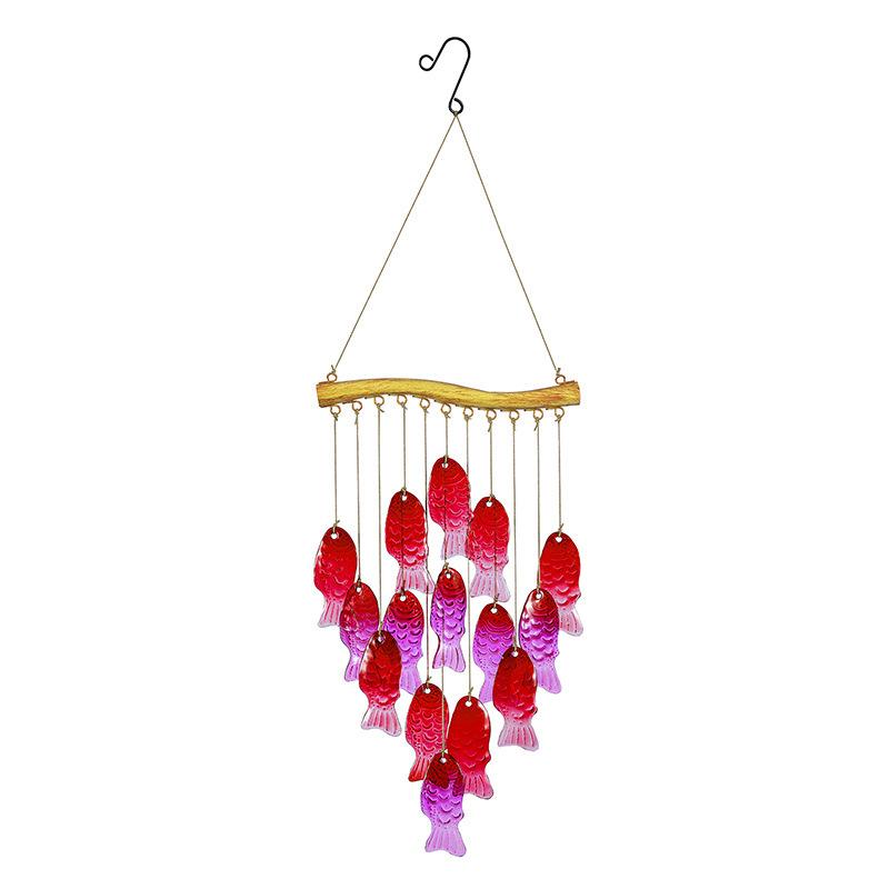 Iron Wind Chimes With Colored Glass For Garden Fish Leaf Design Outdoor Decor Hanging Ornament