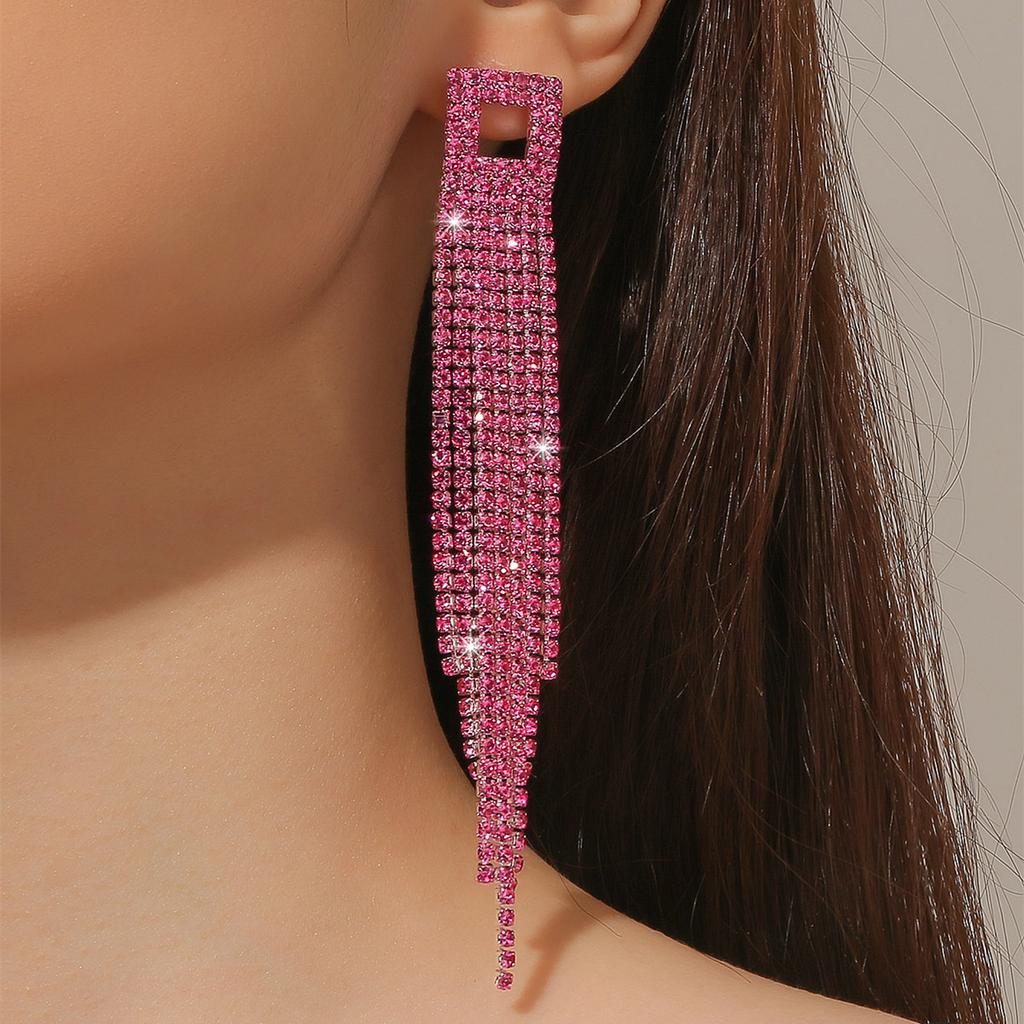 Exquisite Luxury Shiny Rhinestone Long Tassel Earrings Niche Design Fashion Earrings High-End Women's Earrings Bridal Earrings