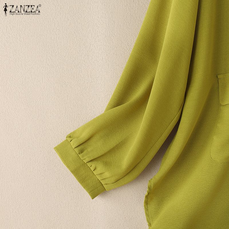 ZANZEA Женская однотонная свободная блузка с отложным воротником и рукавом 3/4