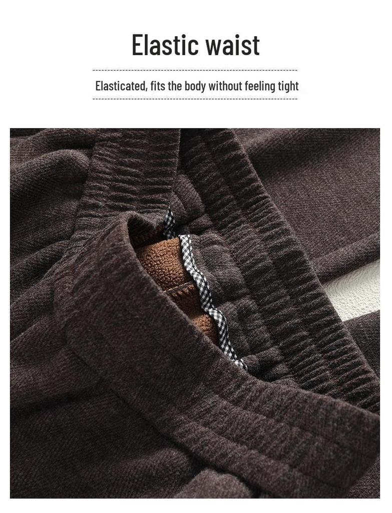 Women's Fleece-Lined Elastic Waist High-Waist Loose Straight-Leg Pants for Spring and Autumn