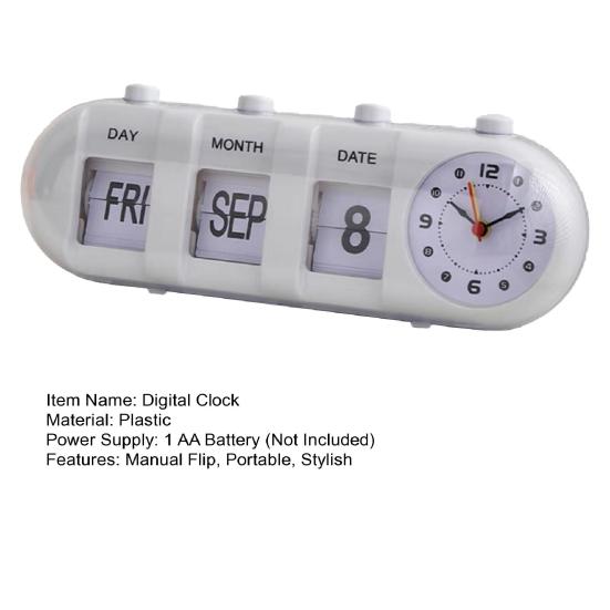 Вечный настольный календарь с часами Винтажный ручной перекидной календарь Цифровой будильник с отображением дня, месяца и даты для декора дома, офисного стола, полки