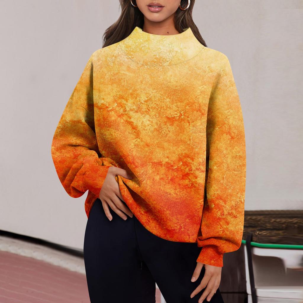 Женская мода с принтом и длинными рукавами, свободная полуводолазка с разрезом, толстовка, топ