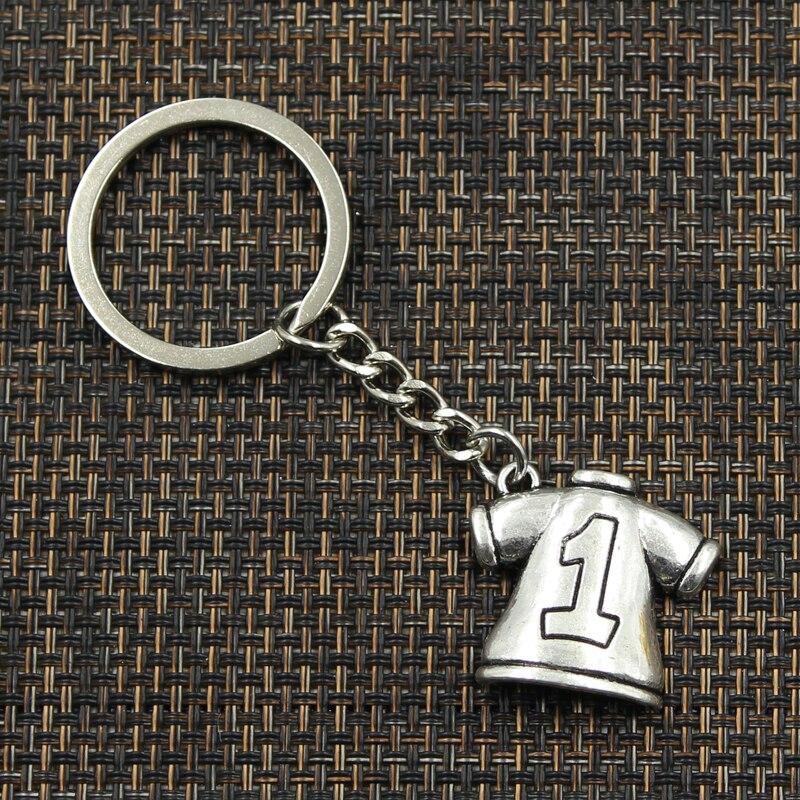 Fashion 30mm Key Ring Metal Key Chain Keychain Jewelry Antique Bronze Plated No.1 Football Clothes 25x26mm Pendant