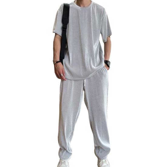 Мужские модели весна-лето плюс размер однотонная тонкая футболка с короткими рукавами + быстросохнущие брюки спортивный комплект из двух предметов