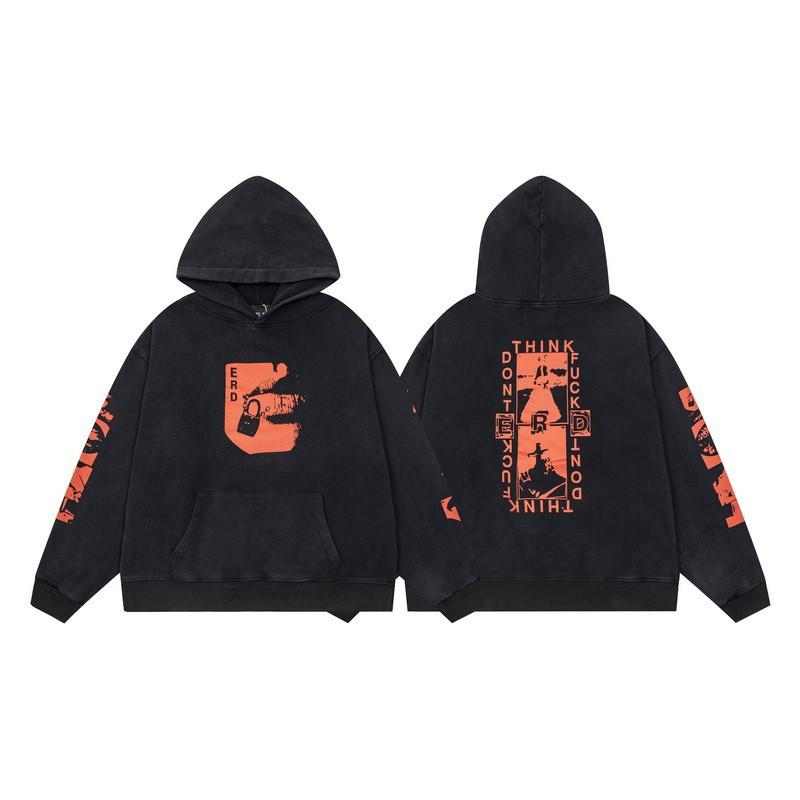 Mens Oversized Distressed Washed Hoodie With Letter Print Loose Fit Cotton Sweatshirt Fall