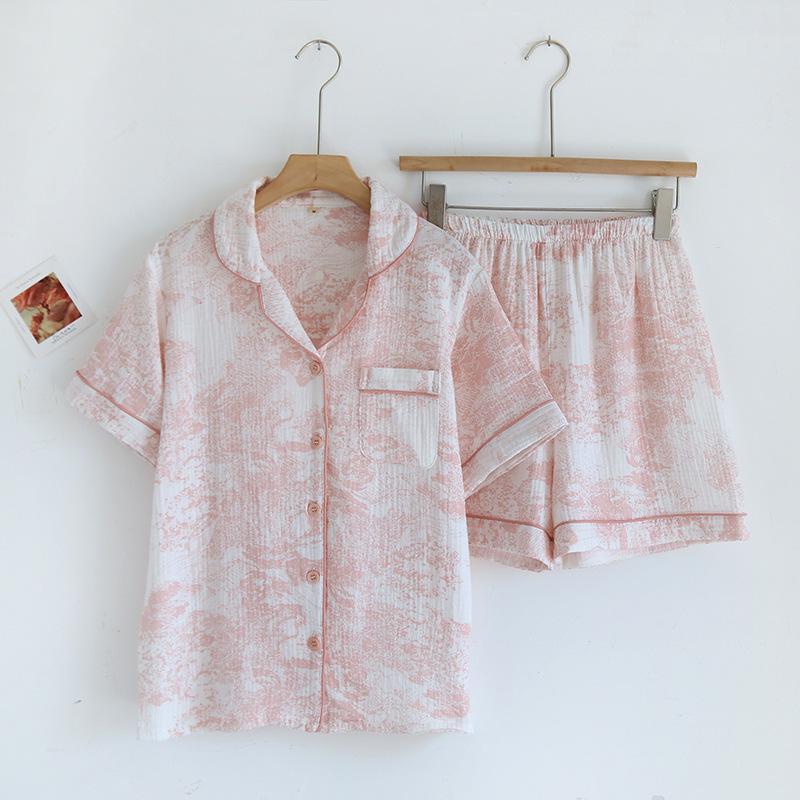 Женский летний пижамный комплект из чистого хлопка - Милый, Дышащий, с коротким рукавом и шортами