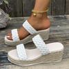 White PU Leather Woven Wedge Sandals Women Summer Lightweight Thick Sole Slippers Woman Fashion Espadrilles Platform Sandalias
