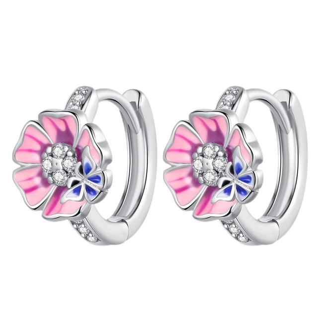 Серьги-кольца из серебра 925 пробы с цветком ромашки, серьги-кольца из серебра 925 пробы с розовым и желтым цветком для женщин, свадебные обручальные серьги с цирконием, оригинальные ювелирные изделия, подарок