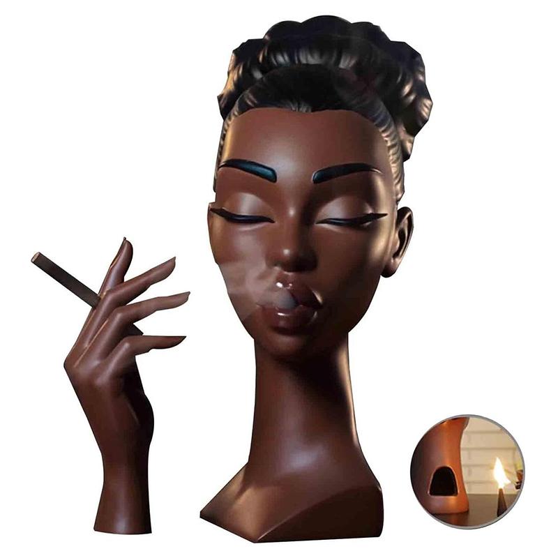 Black Woman Head Incense Burner Handmade Incense Holder Decorative Airflow Incense Burner Statue Art Decor For Aromatherapy