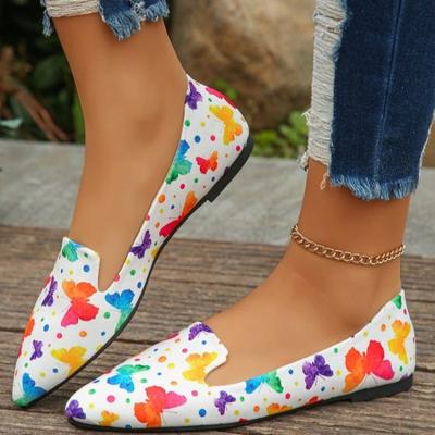 Женская обувь 2024 года, горячая распродажа, женские туфли на плоской подошве с острым носком, повседневные туфли на плоской подошве, женская обувь большого размера с мягким дном и принтом