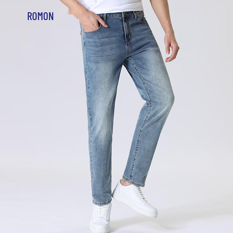 ROMON Мужские прямые джинсы из 95% гребенчатого хлопка с эластаном