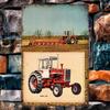 Detailed Illustration of a Vintage Red Plow Tractor Vintage Metal Wall Sign Decor Poster Frames Garage Living Room