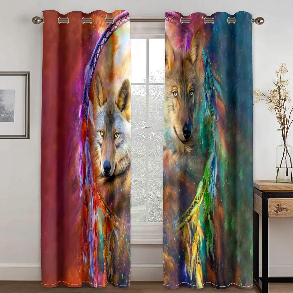 Абстрактное искусство, животные, богемный, психоделический, лев, волк, светофильтрующие шторы, оконные шторы для гостиной, спальни, 2 шт., декор