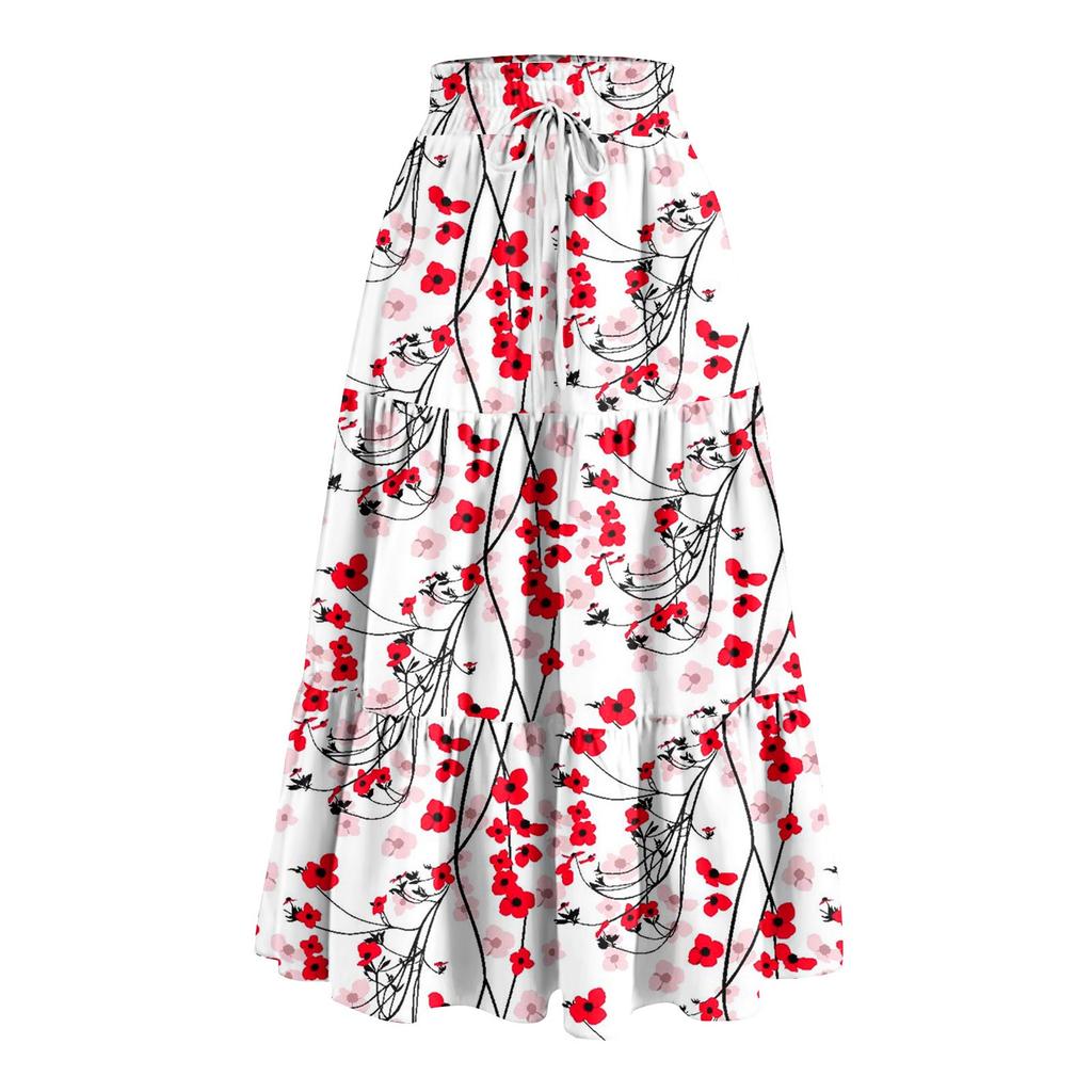 Женская весенняя повседневная длинная юбка с оборками, однотонная юбка, ретро-юбка в складку