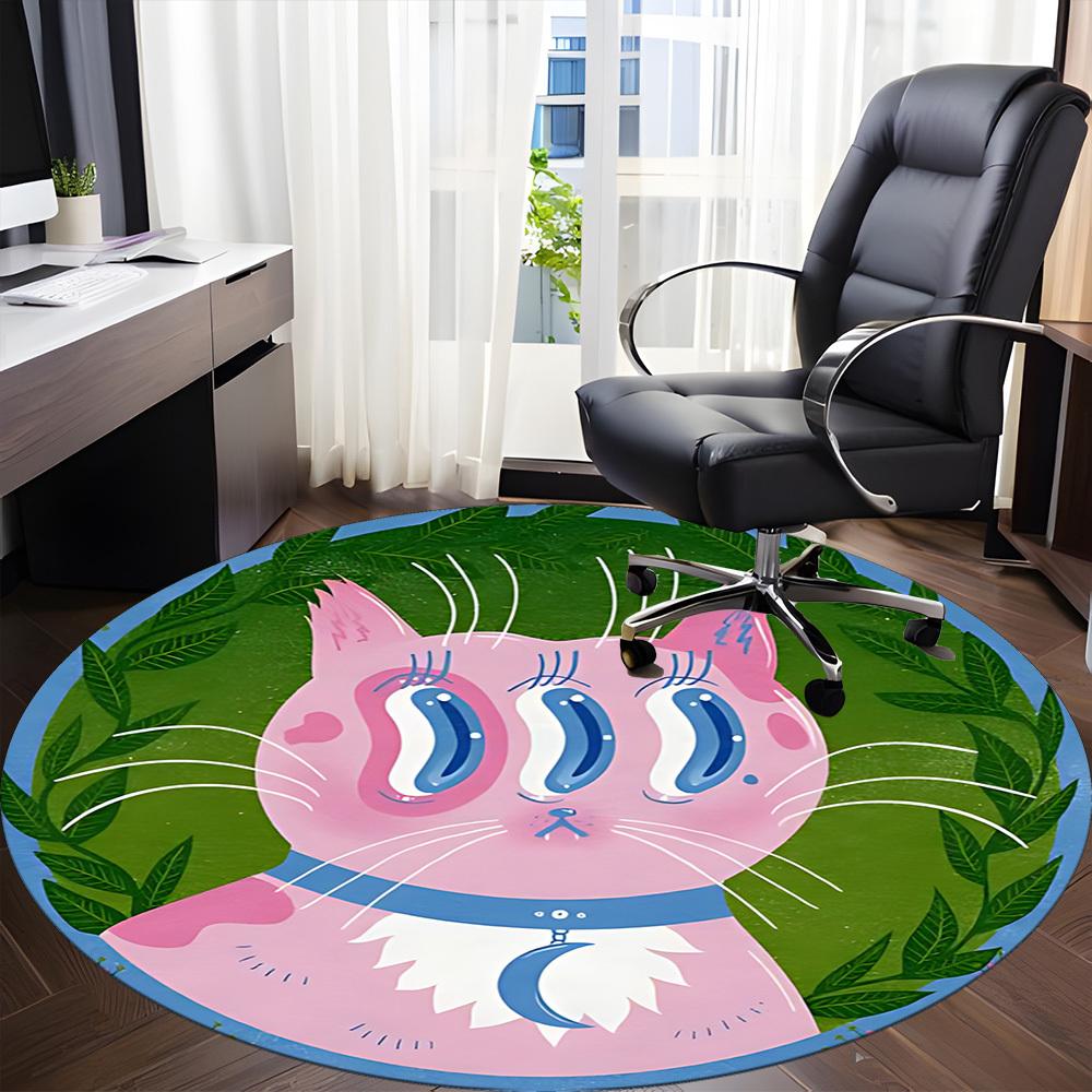 1pc Cat Whiskers Pattern Office Round Area Rug, Indoor Mat Suitable For Office, Under Office Chairs Bedroom Living Room Home Decor, Room Deco