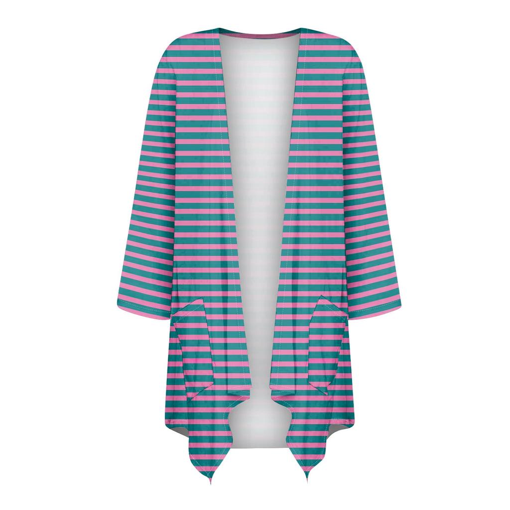 Женский кардиган с нестандартным принтом и рукавами 3/4, повседневная накидка с карманами