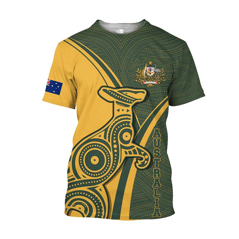Australian Flag Kangaroo Aboriginal Painting 3D Printed Summer Men's Short-Sleeved Round Neck Daily Comfortable Outdoor T-shirt