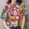 Летний топ с круглым вырезом и цветочным узором с 3D-принтом, модная повседневная женская футболка с коротким рукавом