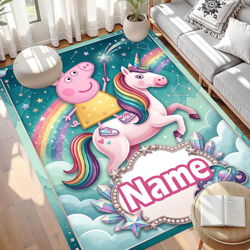 Custom Name Personalized Peppa Pig Print Carpet, Versatile Home Decor Rug, for Playroom, Apartment, Balcony, Entryway, Hallway Gift