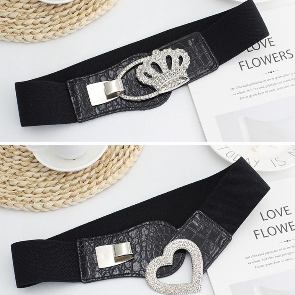 Elastic Stretch Ladies Dress Cummerbund Crystal Buckle Waistband Cinch Waist Belt Wild Skirt Bands