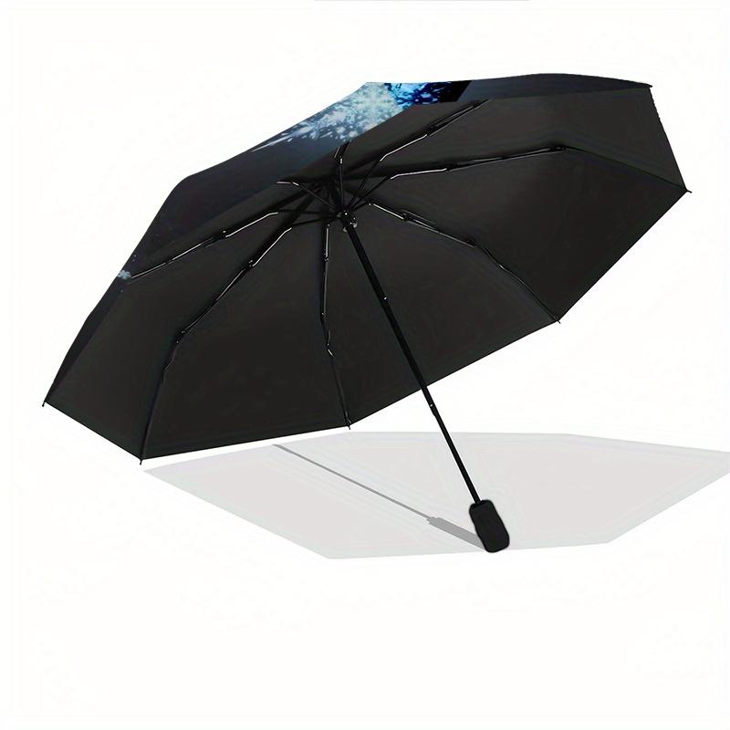 Elsa,Snowflake Fully automatic themed umbrella - 8 ribs durable iron frame, tri-fold compact design, perfect as a gift, travel umbrella, uni