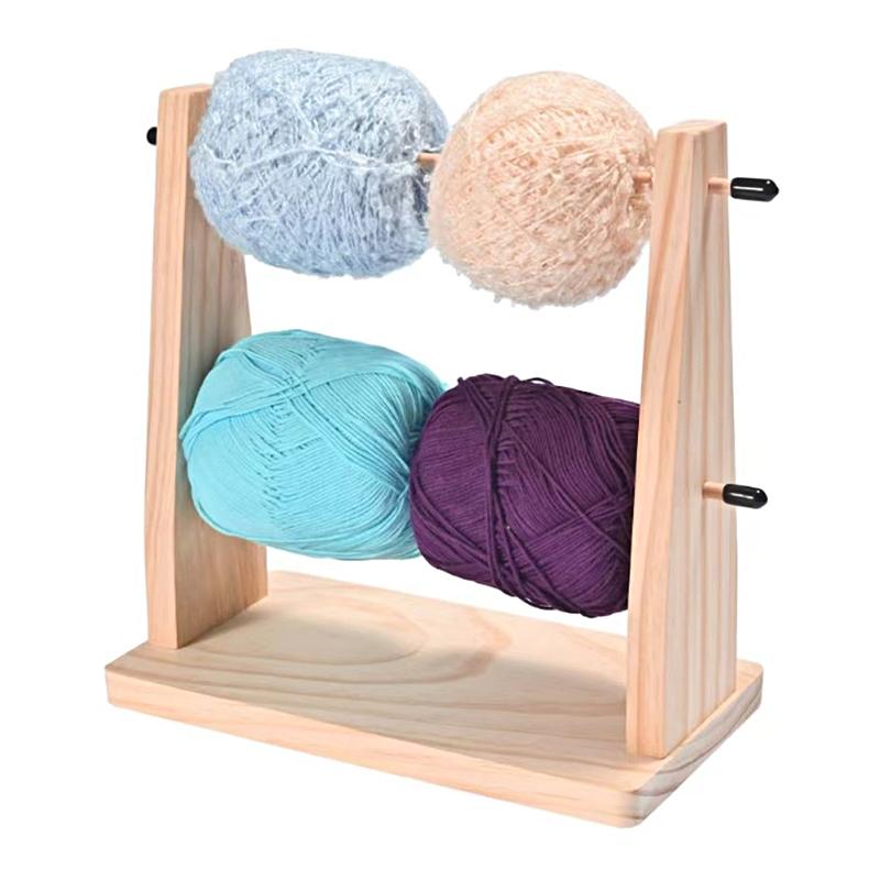 1PC Wooden DIY Craft Yarn Ball Stand Yarn Dispenser Solid Wood Dual Rotating Design for Crocheting Knitting Rotatable Yarn Holder