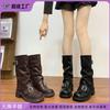Korean New Sleeve Trousers Boots Belt Buckle Fashionable Outer Wear Fashion Boots Long Tube But Knee Thick Sole Heightening Boots