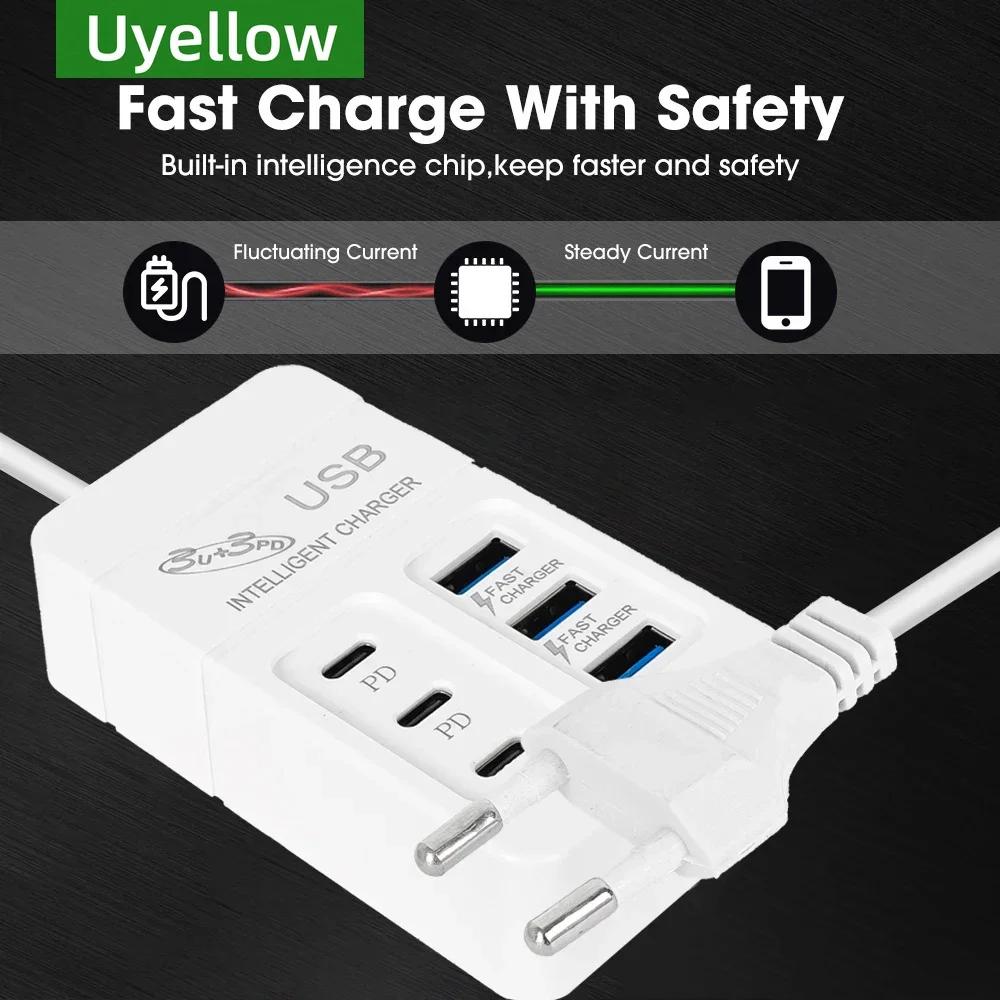 Многопортовое USB-зарядное устройство 35 Вт PD Type-C, Быстрая зарядка для мобильных телефонов, Quick Type C, Настенные зарядные устройства, Хаб-адаптер TypeC, Штекеры EU US