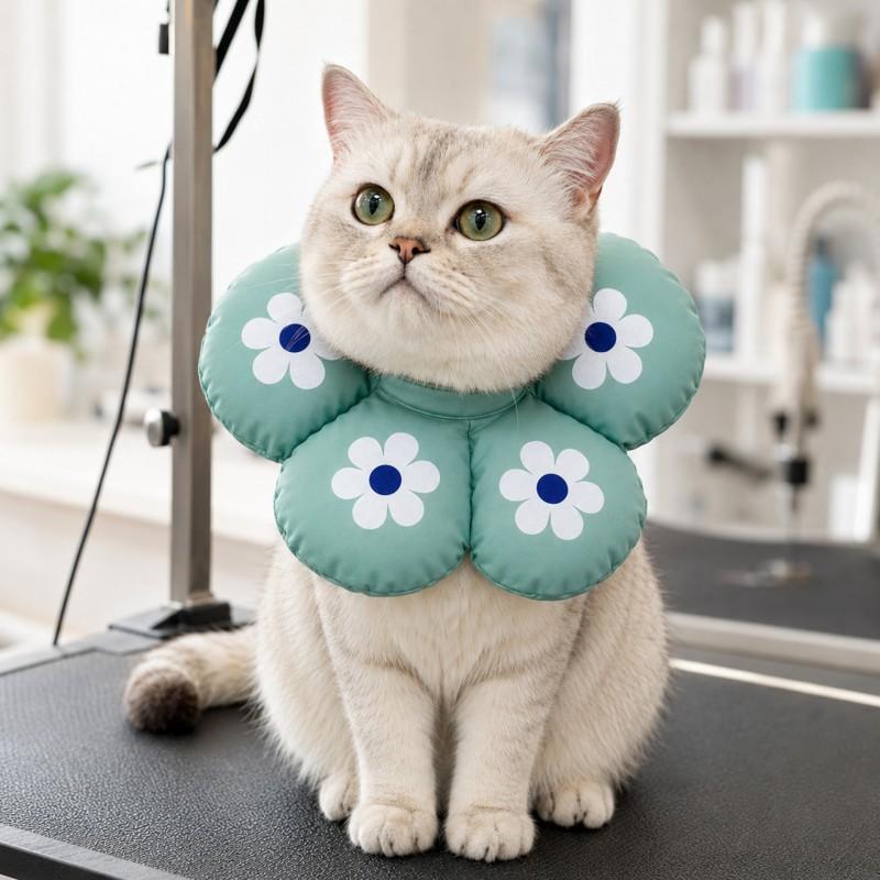 Soft Recovery Collar Cats Post-Neutering Surgery Anti-Lick Prevent Escape Comfortable Flower Design S M L Blue