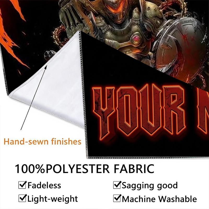 Custom Name Doom Pattern Wall Tapestry Aesthetic Wall Hanging Printed Fabric Blanket Decorative Tapestries for Bedroom Living Room Home Decor