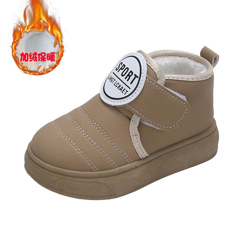 Мода 2024 Зимние Теплые Снежные Ботинки Детские Кожаные Плюшевые Ботильоны Мальчики Девочки Мягкая Подошва Хлопковая Обувь Детская Мода Обувь для Малышей