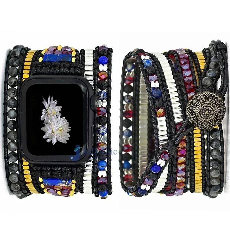 Ремешок Bohemia для Apple Watch Ultra Ремешок 49 мм 44 мм 45 мм 41 мм 42 мм 38 Ручной работы Браслет из натуральных бусин Iwatch Серия 8 7 6 Se 5 3