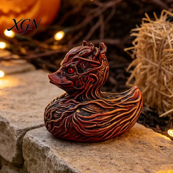 Small Resin Car Accessory Halloween Horror Duck Figurine, Devil Animal Statue, Spooky Bathroom Ornament Gothic Desktop Decor for Shelf Desk