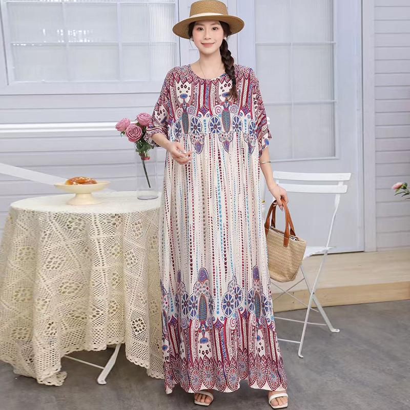 Юго-Восточная Азия 100 кг супер пышное платье пышная девушка плюс короткий рукав платье для беременных свободная цветочная пляжная длинная юбка
