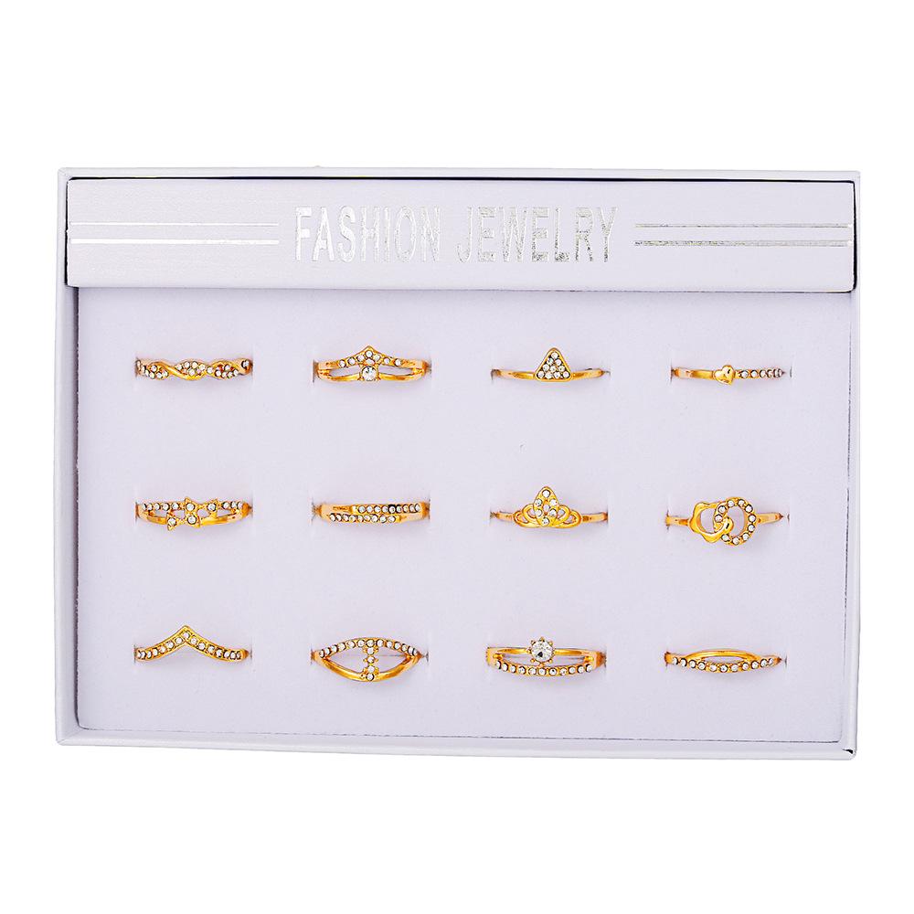 Korean version fashion diamond-encrusted ring set of 11, a set of boxed ring rings for women