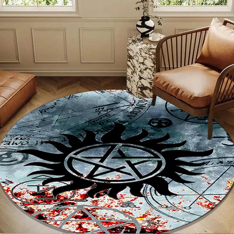 Natural Symbolism Round Rug for Livingroom,Bedroom, Palyroom, Chair Rug, Area rug, Circle Carpet, Large Size Fan Christmas gift